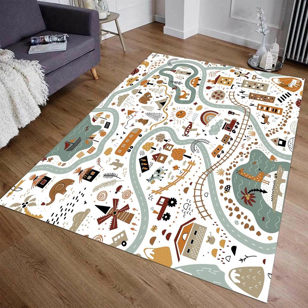 Car Play Mat for Boys and Girls Highway City Traffic-Themed Rugs for Kids Toy Cars Kids Rugs for Playroom Non-Slip Kids Play Rug