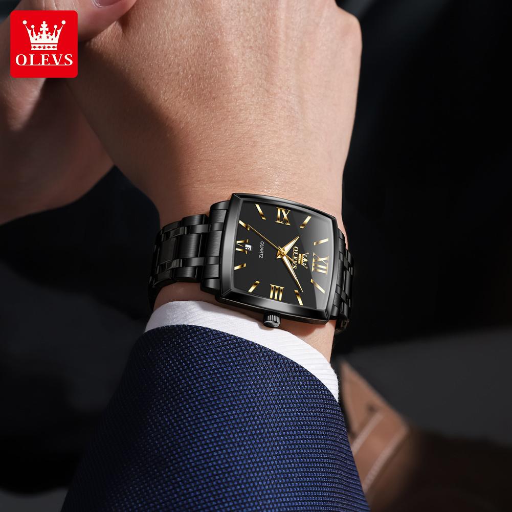 OLEVS Mens Watch Simple Original Brand Quartz Watch Waterproof Luminous Square Watch Automatic Date Watch For Man Gifts