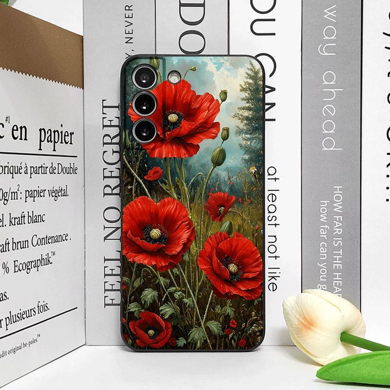 Retro Mohnblüte Blüte Heißes Rotes Bedrucktes Handyhülle für Samsung Galaxy A56 A14 A55 A16 A54 A36 A53 A52 A51 A22 Florale Weiche Hülle