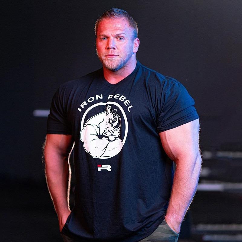 IR Series Hard Core Short Sleeve Tshirt Sport Print Round Neck Simple Sweat Absorbent Fitness Mens Clothing Training Loose