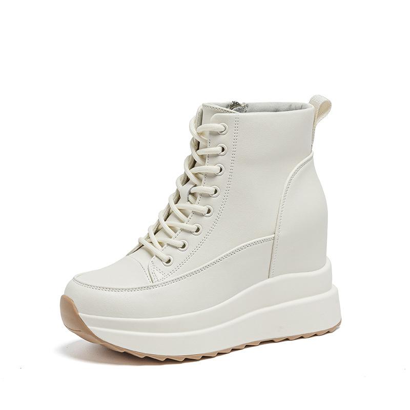 

Туфли из натуральной кожи Женские Модные Кроссовки Весна Осень Плоская Платформа Бренд Женские Повседневные Туфли Увеличение Роста 9см Черный Бежевый 40 бежевый