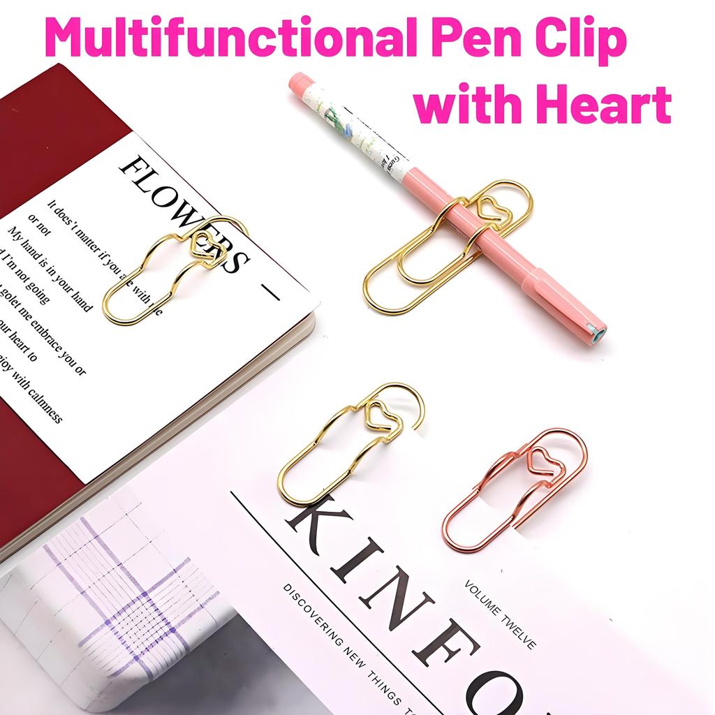 10pcs Stainless Steel Love Pen Clip Set - Multi-Color, Portable Pen Holder, Ideal for Office Use & Holiday Gifts