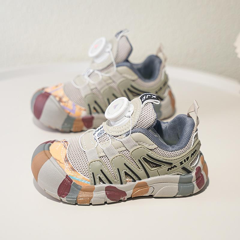 

Детская спортивная обувь 2025 осень новая мальчики вращающаяся пряжка сетчатая обувь дышащая сетка девочки альпинизм кроссовки для бега 25 камуфляжный