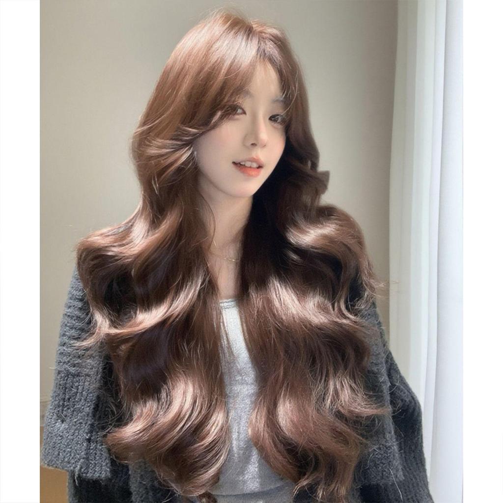 New Style Long Curly Caramel Brown Wig for Women - Middle Part, Natural Face Slimming Daily Wear