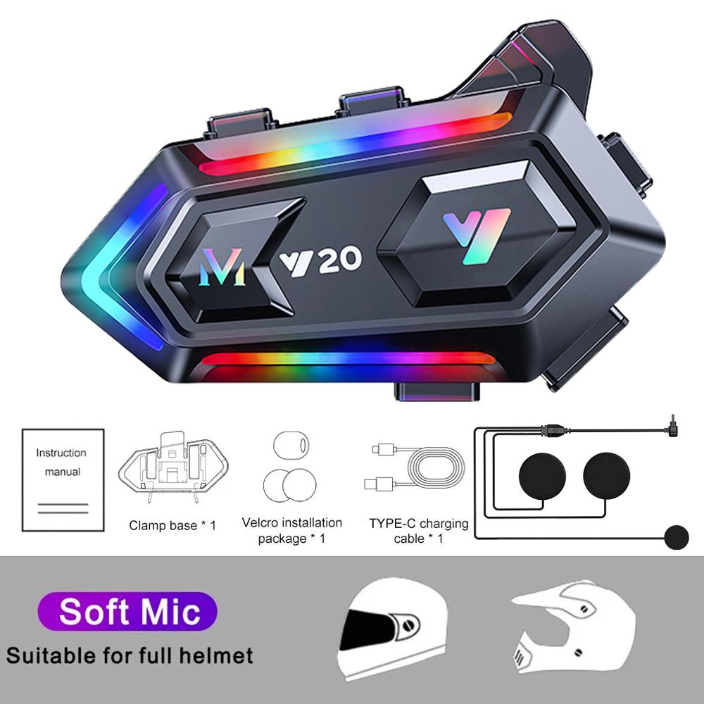 Y20 RGB Motorcycle Bluetooth Helmet Headset V5.3 IPX6 Waterproof 16 Modes Earphone Support All Types of Helmets