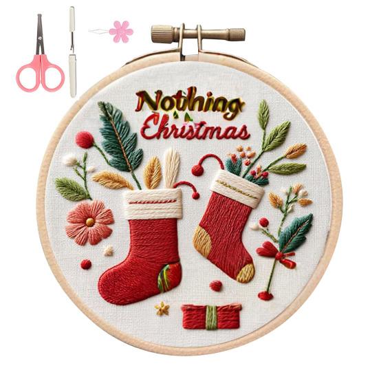 Christmas Embroidery Kit Winter Landscape Embroidery Starter Kit Santa Claus Embroidery Craft Set with Pattern Threads Needles for Beginners Adults