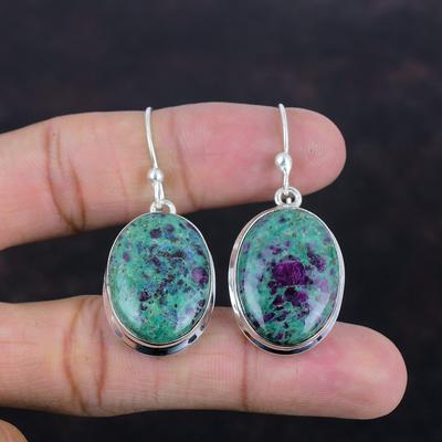 Boucles d'oreilles en Fuchsite Rubis Bijoux en Pierre Gemme Naturelle Boucles d'oreilles en Argent Sterling 925 Boucles d'oreilles Faites Main Boucles d'oreilles de Créateur Bijoux en Argent Cadeaux pour Femme
