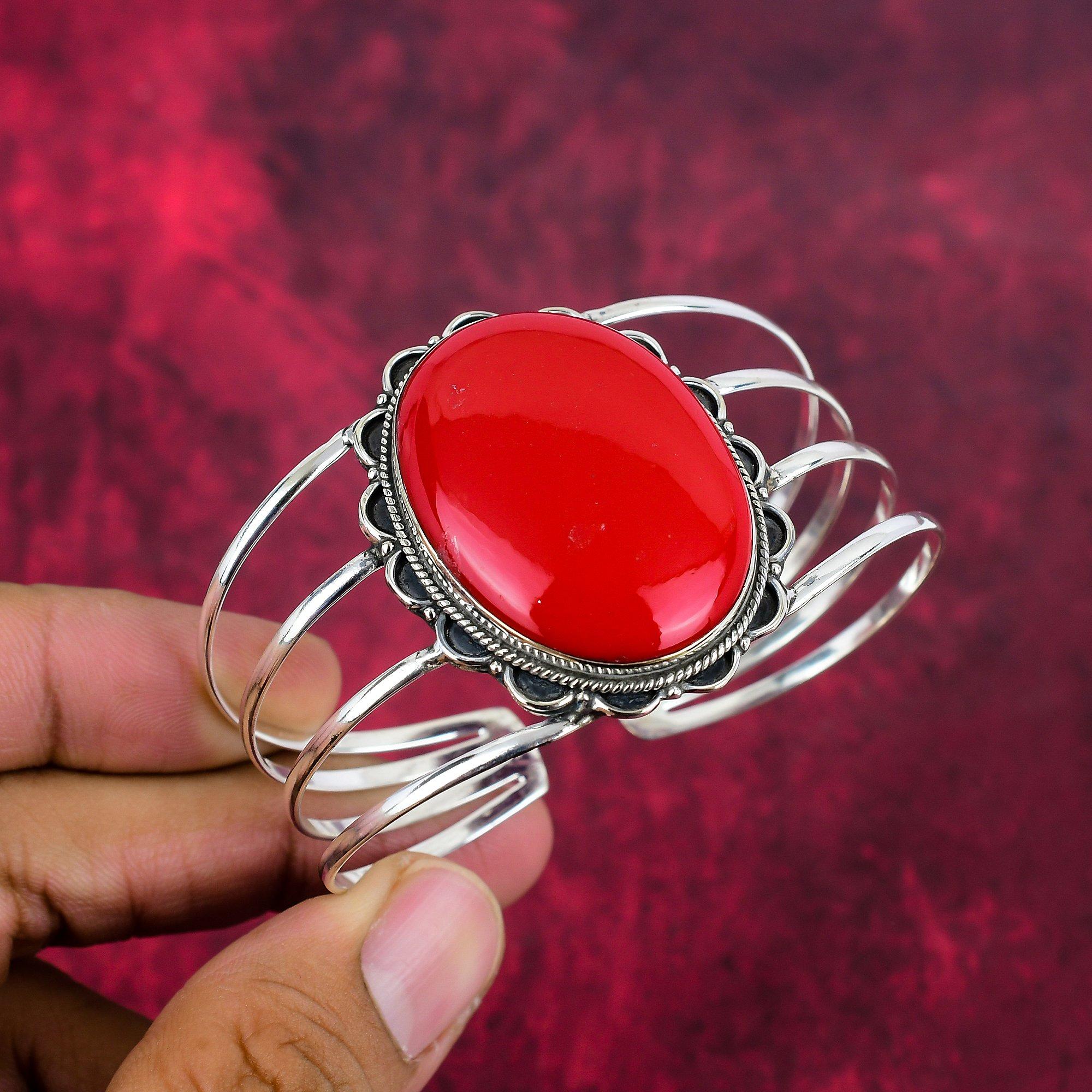 

Браслет ручной работы из красного коралла с драгоценными камнями, браслет из стерлингового серебра 925 пробы, старинные ювелирные изделия, для подарка на помолвку Adjustable красный