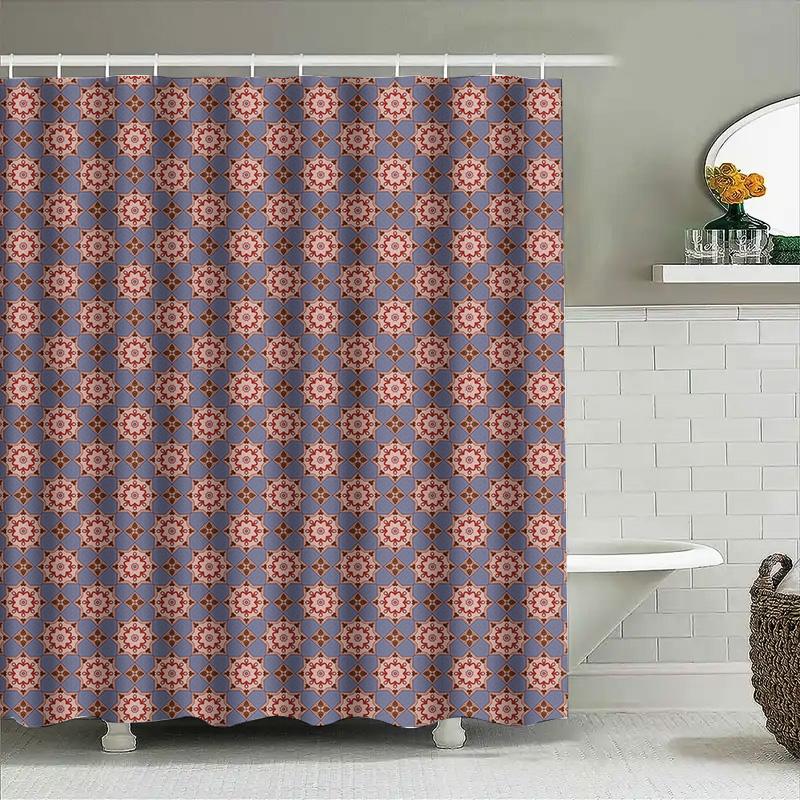 Modern Style Blue And Red Geometric Shower Curtain Waterproof Fabric Bathroom Decor Home Decor