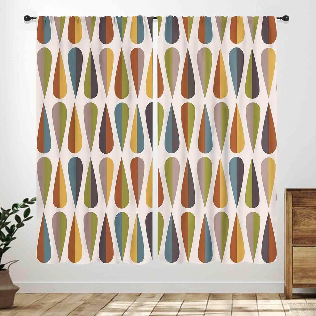Mid Century Modern Curtains,Blue Orange Abstract Atomic Geometric Pattern Retro 1950S 1960S Style Window Treatments For Bedroom
