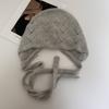 Angola Rabbit Fur Knitted Hat for Women, Lace-up Bag Head Hat In Autumn and Winter, Wool Thermal Ear Protection Hat Shows a Small Tide