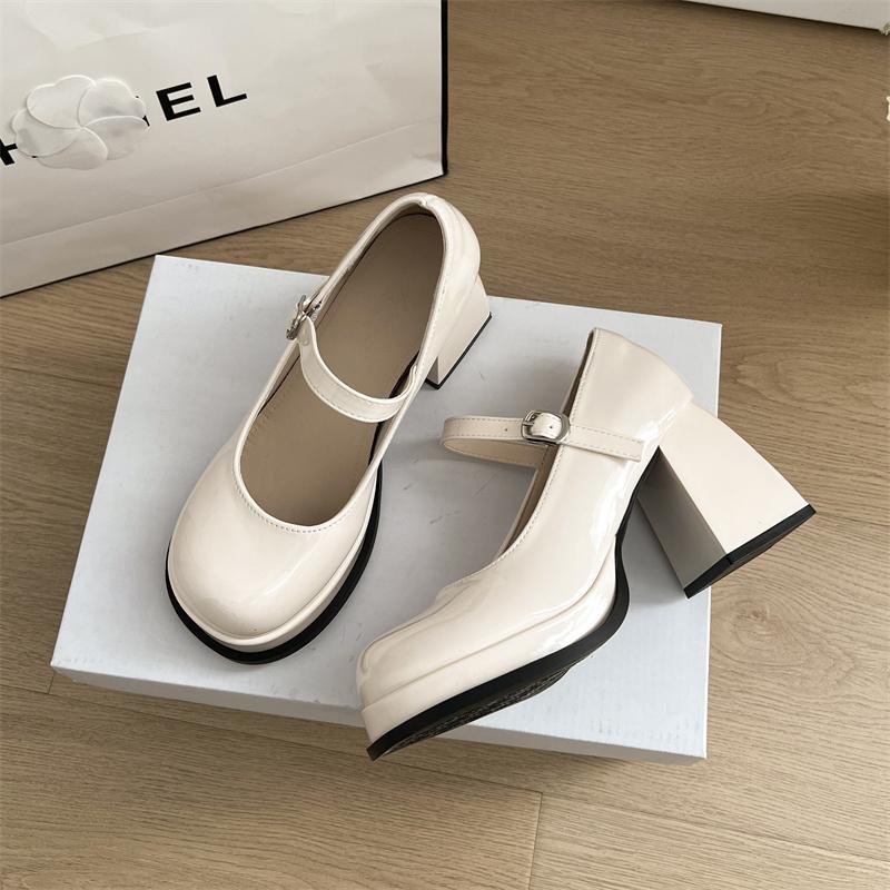 

Платформа Толстый Высокий Каблук Женские Туфли Мэри Джейн Мода Вечеринка Туфли Платье Дамы Уличные Кожаные Туфли-Лодочки 35 бежевый