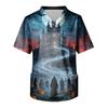 Men's Halloween Print V-Neck Scrub Top with Pocket Short Sleeve Uniform Shirt