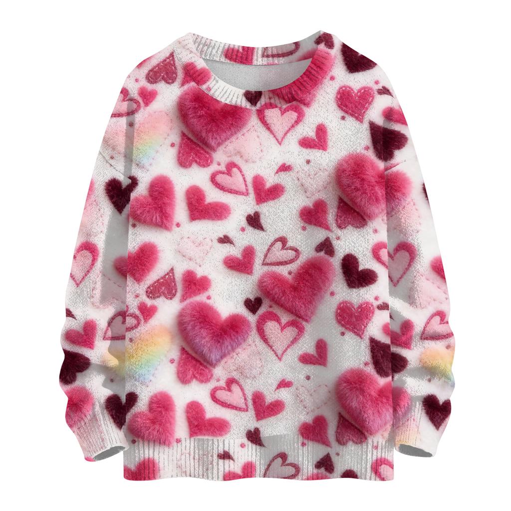 Damenmode Lässig Langärmlig Valentinstag Rundhals Strickpullover Top