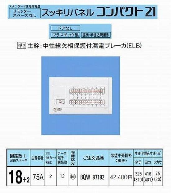 

Panasonic Sukkiri Panel 21 Standard Type No Limiter Space BQW87182 75A18+2
