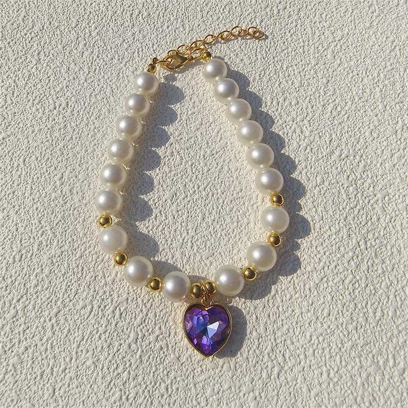 New Love Pendant Pearl Beaded Pet Necklace Versatile Accessories Handmade Cat and Dog Collar