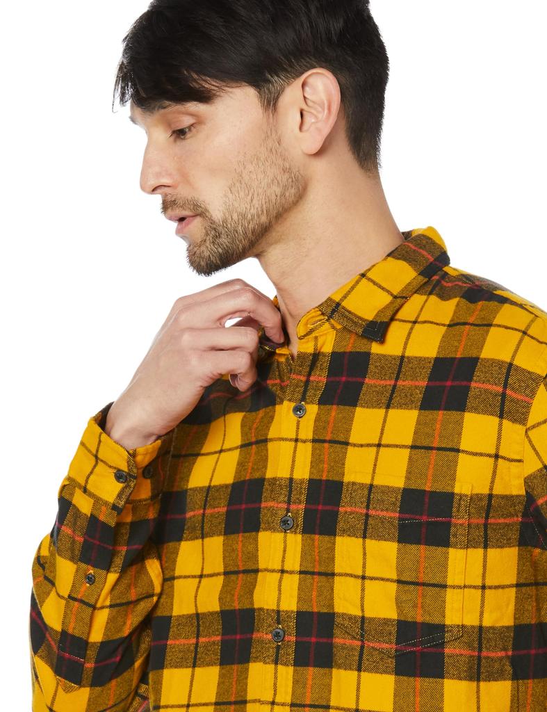 Amazon Essentials Pánská flanelová košile s dlouhým rukávem slim fit, černá a žlutá kostka, velikost S