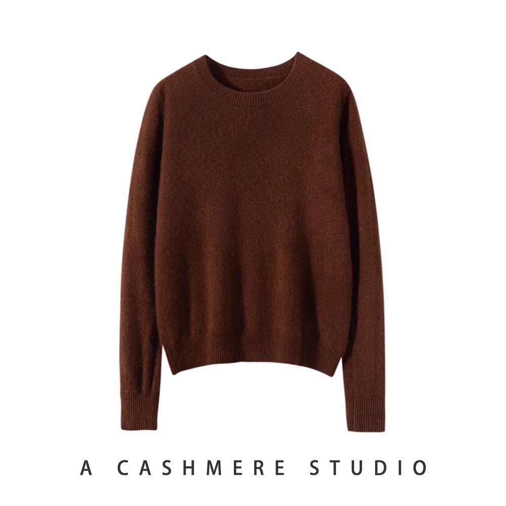 Women's Cashmere Round Neck Long Sleeve Pullover Sweater - Warm and Versatile for 2025 Autumn/Winter