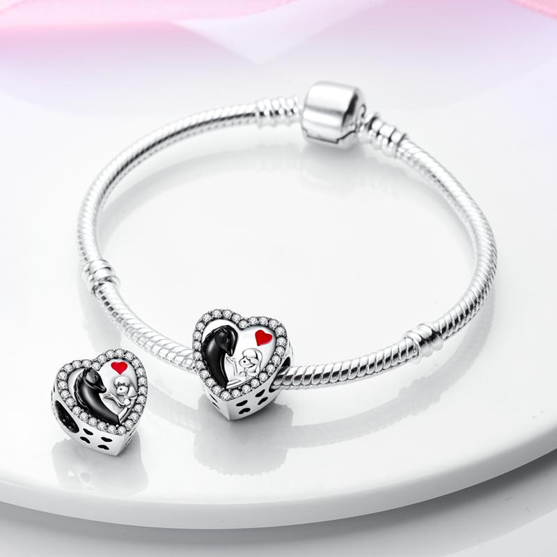 New In Silver Color Love Zircon Heart Series Beads Fit  Bracelet DIY Charm Pendant Woman Jewelry Hot Sale