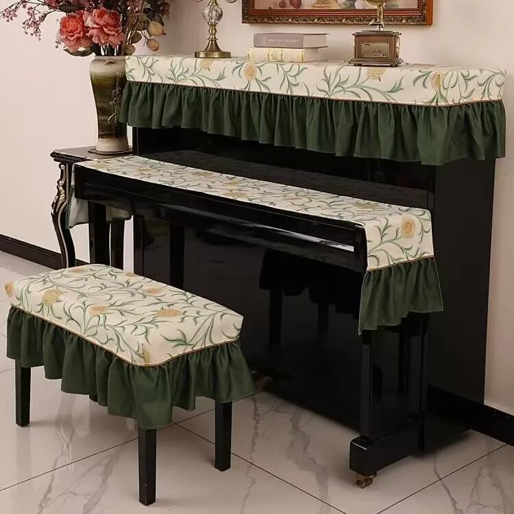 

Короткий защитный чехол для фортепиано с американским цветочным узором, бархатный чехол для фортепиано с рюшами, пыленепроницаемое полотенце, жаккардовый чехол для скамейки со складками по краям key towel 30x180cm