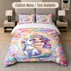 Unicorn Theme Custom Text Or Name 3Pcs Bedding Set 1 Flat Sheet & 2 Pillowcases Personalized Home Bedding