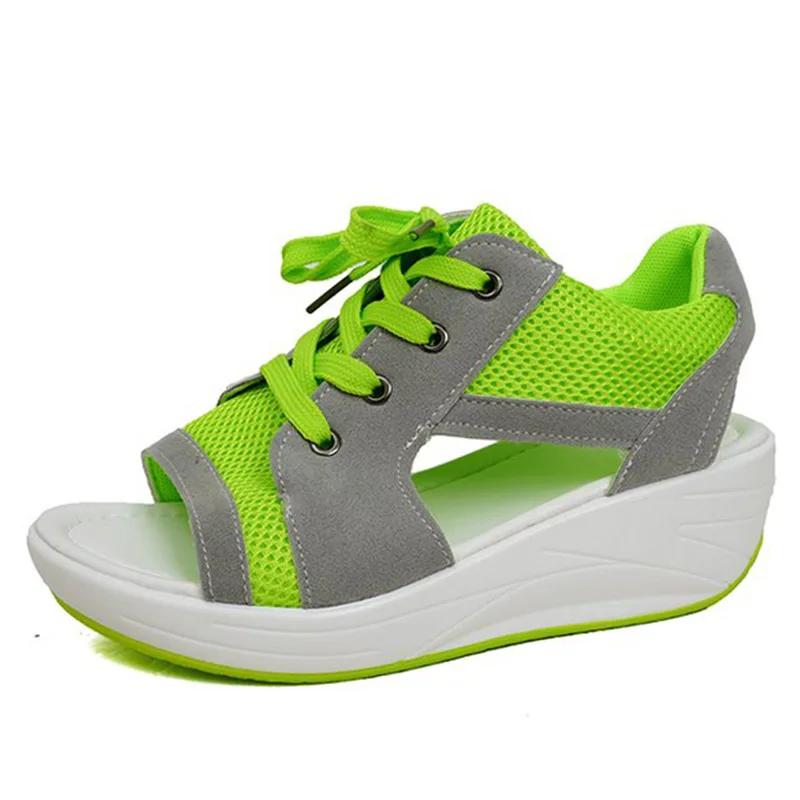 Comfy Platform Mesh Shoes Woman Summer Open Toe Cut Out Net Sneakers Ladies Casual Thick Sole Lace Up Sport Sandals Plus Size