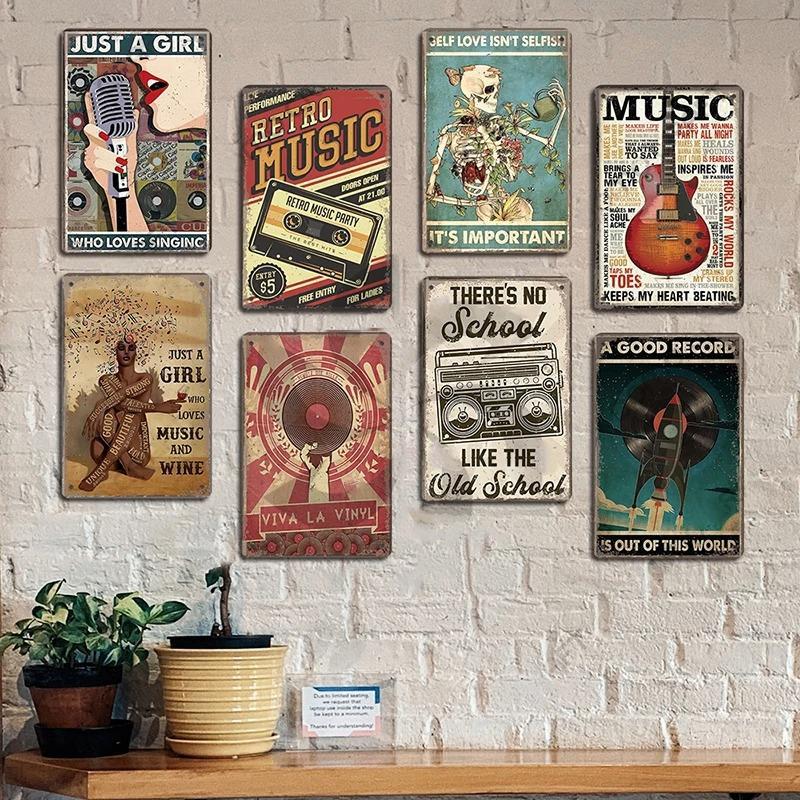 Vintage Music Posters Metal Tin Signs Retro Metal Plate Music CD Radio Guitar Singer Bar Club Wall Decor Living Room