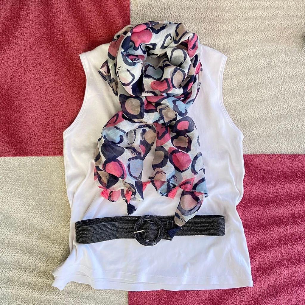 Used Imported large stole, long scarf, viscose, pink & navy, UV protection, air conditioning countermeasure