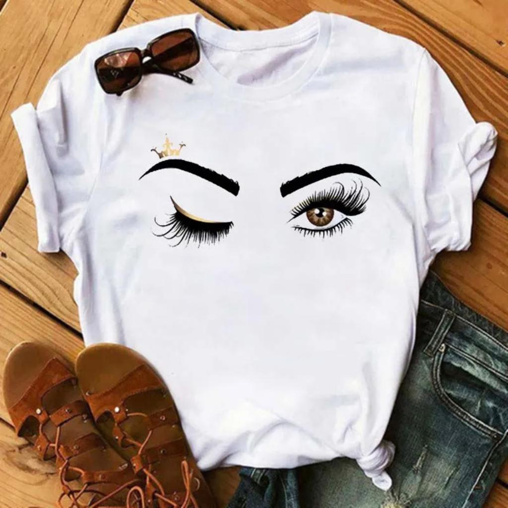 Fashion Graphic Unisex Tshirt Eyelashes Print Kawaii Lashes Unisex Clothes Funny Makeup Aesthetic Shirt Female Clothing Top Tee