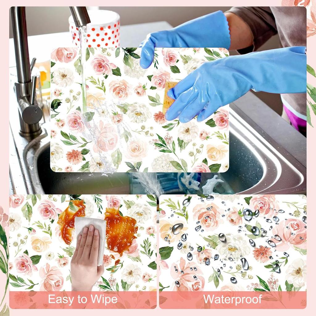 Colorful Floral Spring Plastic Placemats Set of 6,Summer Watercolor Flowers Place Mats,Washable Table Mats