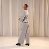 2025 Cross-border European and American Women's Clothing Amazon V-neck Long-sleeved Button-up Workplace Slim-fit Casual Pants Lace-up Set