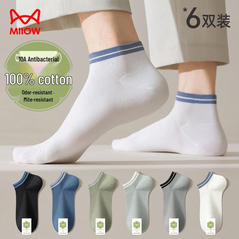 MaoRen Men s Summer Striped 100% Cotton Boat Socks (6 Pairs) One Size