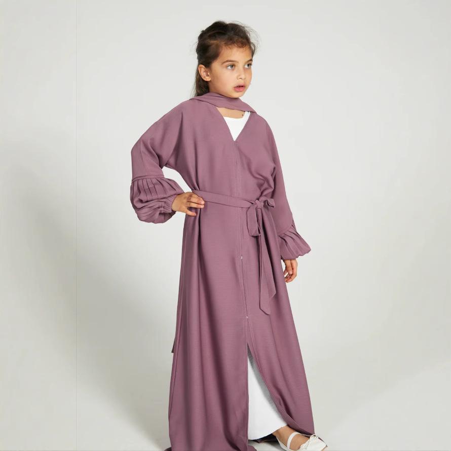 Yiduo Duo Girls' Wavy Lantern Sleeve Pleated Cardigan Dress - YT1023
