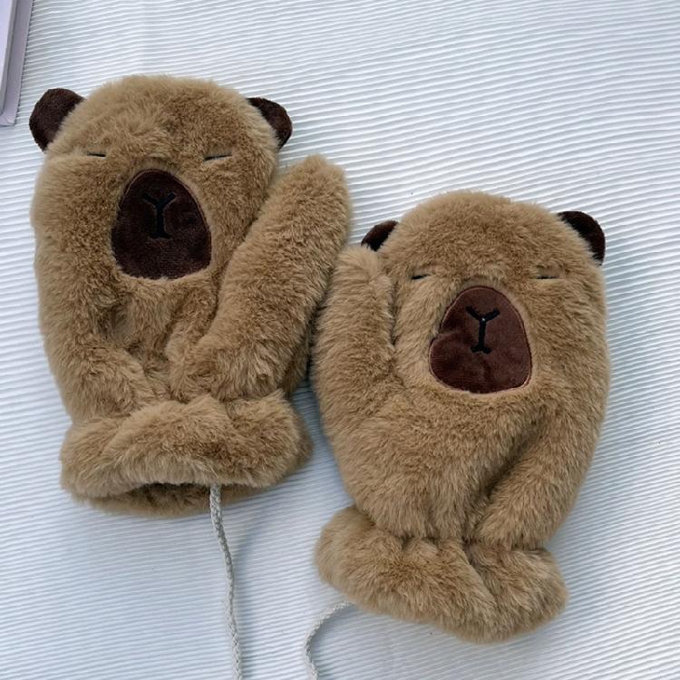 Capybara Cartoon Plush Scarf and Gloves 2in1 Set for Adult Student Fashionable Warmth Hand Warmer Mittens Neck Gaiter