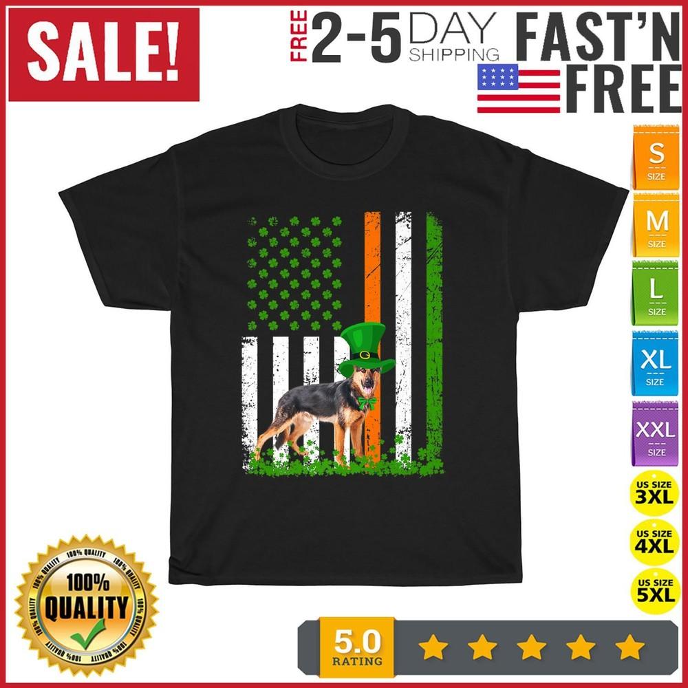 

German Shepherd Saint Patrick s Day Dogs Lover American Flag T Shirt Men Women L