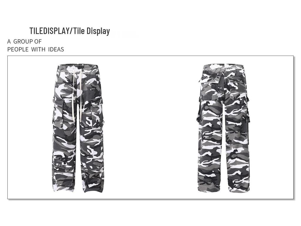 Men's Retro Hiphop Camouflage Cargo Pants: Loose, Straight-Leg, Multi-Pocket Design.