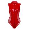 Erotische Dessous für Damen, Mesh-Lackleder, Spleißen, enger Reißverschluss-Body