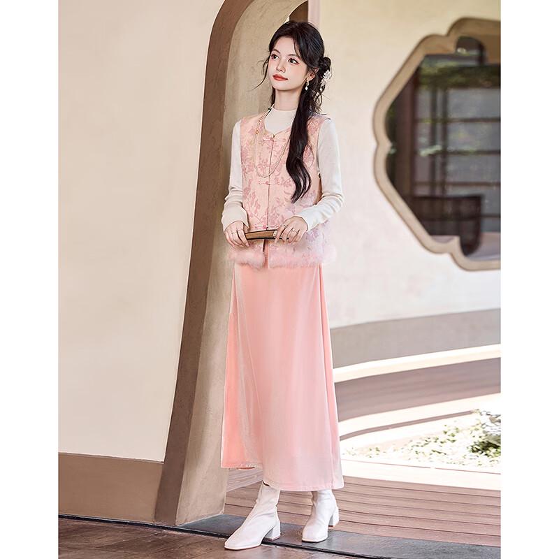 New Chinese Style Vest and Velvet Skirt Set