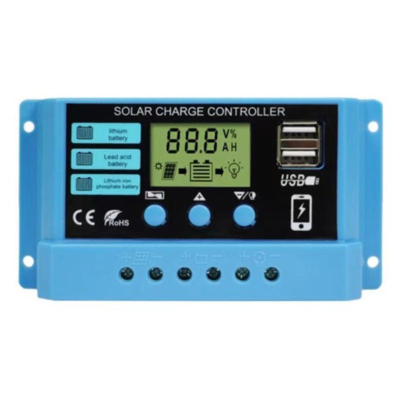 30A 20A 10A Solar Charge Controller 12V 24V Auto Solar Panel Pv Lcd Controller For Lead-Acid Battery, Lithium Battery Dual Usb
