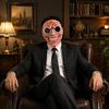 Gruseliges Lächeln Latexmaske mit runder schwarzer Brille Vollgesichts-Horrormaske für Halloween-Party Cosplay Requisite