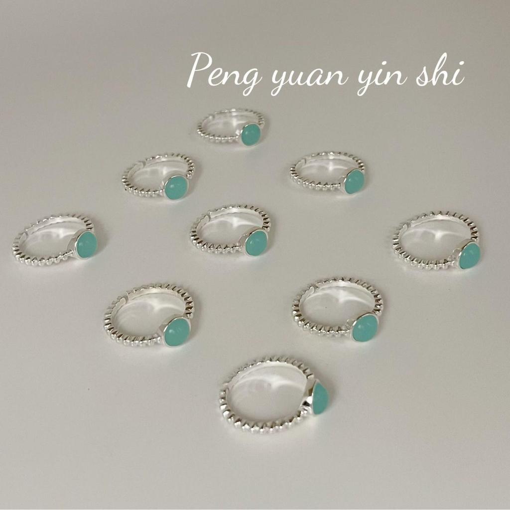 S925 Sterling Silver Blue-Green Aquamarine Ring - Women's Round Thin Band for Index Finger