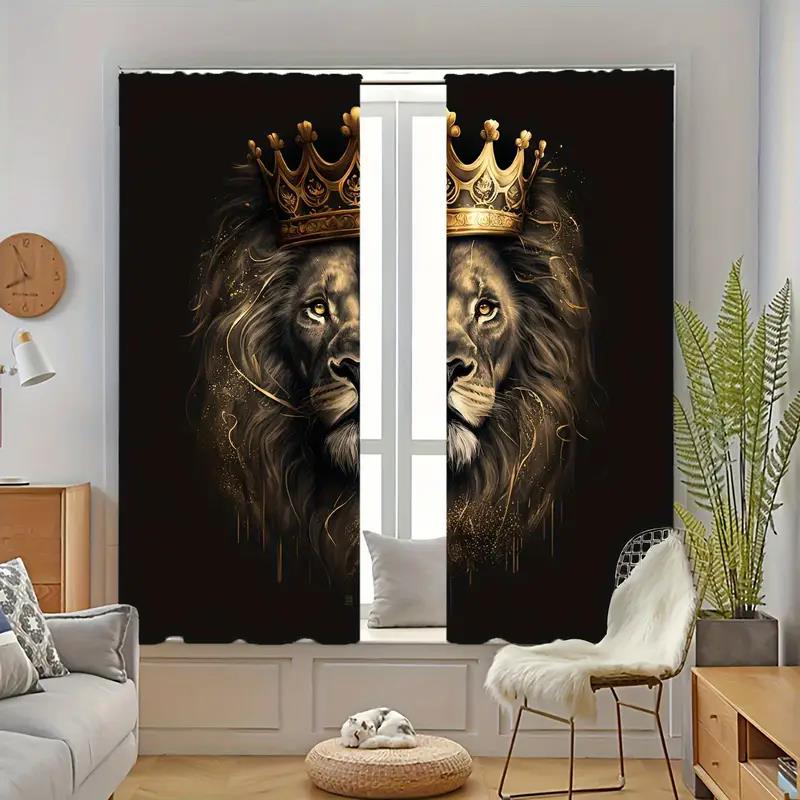 Lion Curtains, Pole Bag Decorative Bedroom, Living Room and Study, Home Decoration, Decoration Curtains