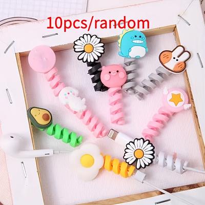 10Pcs (Random Styles) Cute Cartoon Phone Data Cable Protectors, Winders, Extend the Life of the Data Cable, Cute Cartoon Protective Covers