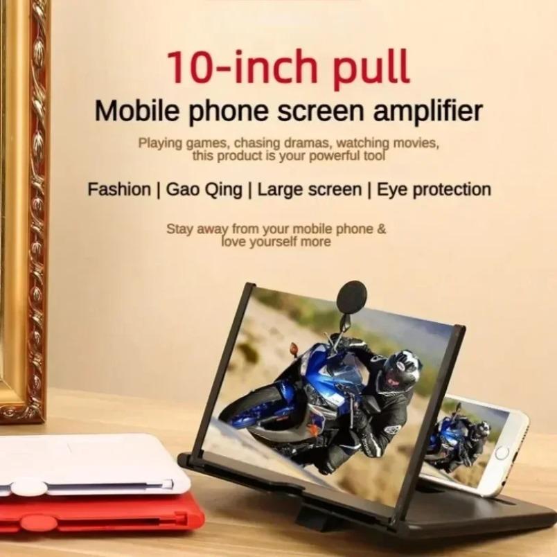 Portable Phone Screen Expander 10 Inch HD Magnifier Foldable Stand For iPhone Samsung Anti Blue Light Movie Gaming Red 1