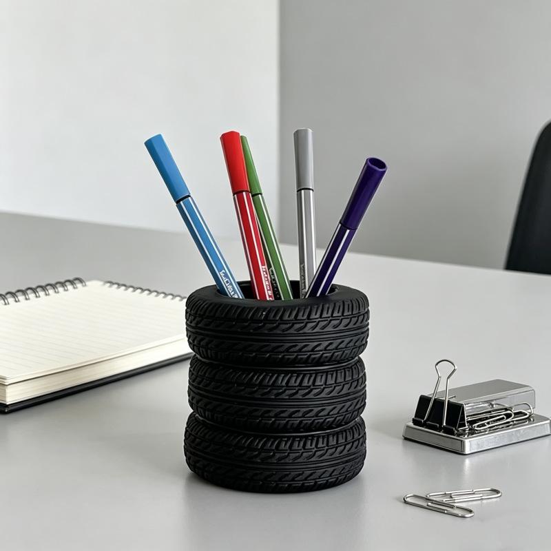 Tire Shaped Pen Holder Fun Desktop Stationery Organizer Space Saving Desk Storage for Home Office School Desk Decoration
