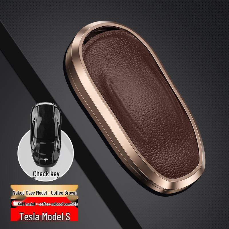 Tesla Model 3/Y/S Genuine Leather Key Cover with Metal Protective Shell Buckle