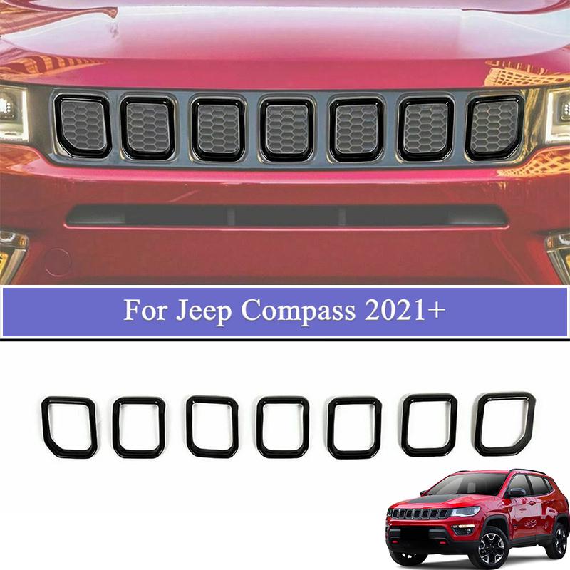 Front Bumper Grille Erts Cover Trim Ring For Jeep Compass -2025 Grill Decoration Parts Car Styling Exterior Accessories