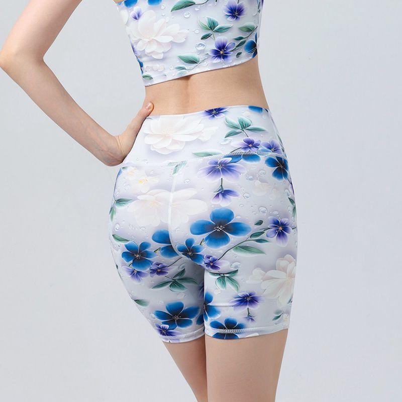 

Export New Arrival Cross-Border Sexy Fashion One-Shoulder Print Yoga Vest with Chest Pad Sports Workout Cropped Pants Suit Orchid Purple Pants M