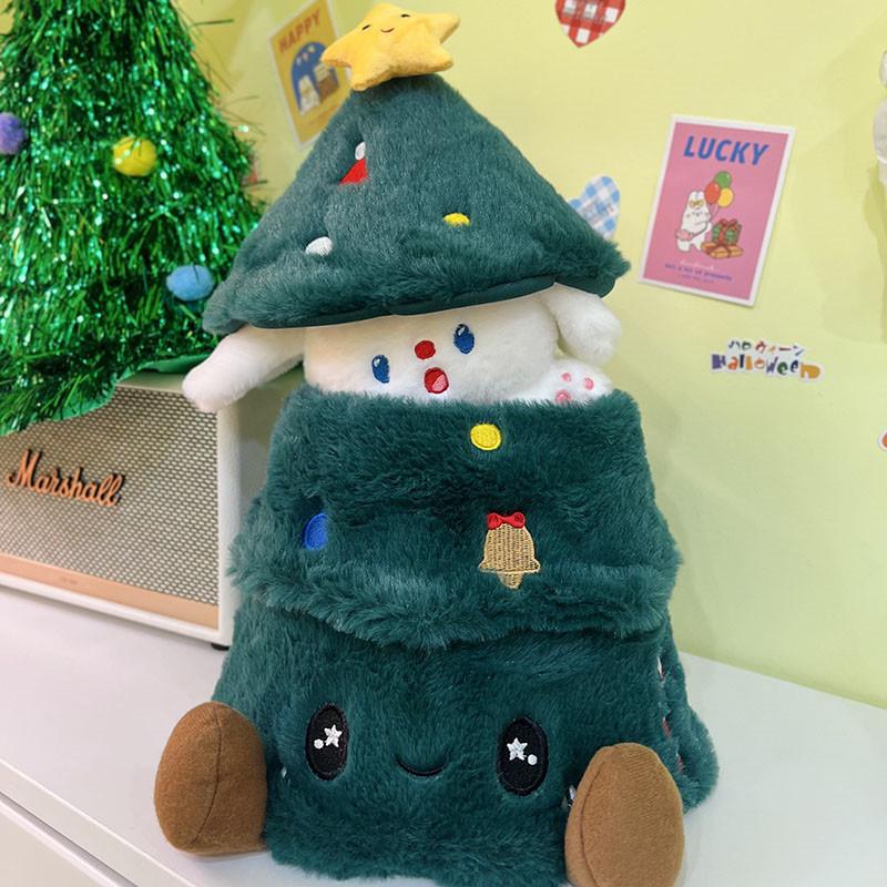 Christmas Holiday Decoration: Tree Plush, Apple Peace Wreath, and Gingerbread Man Throw Pillow.
