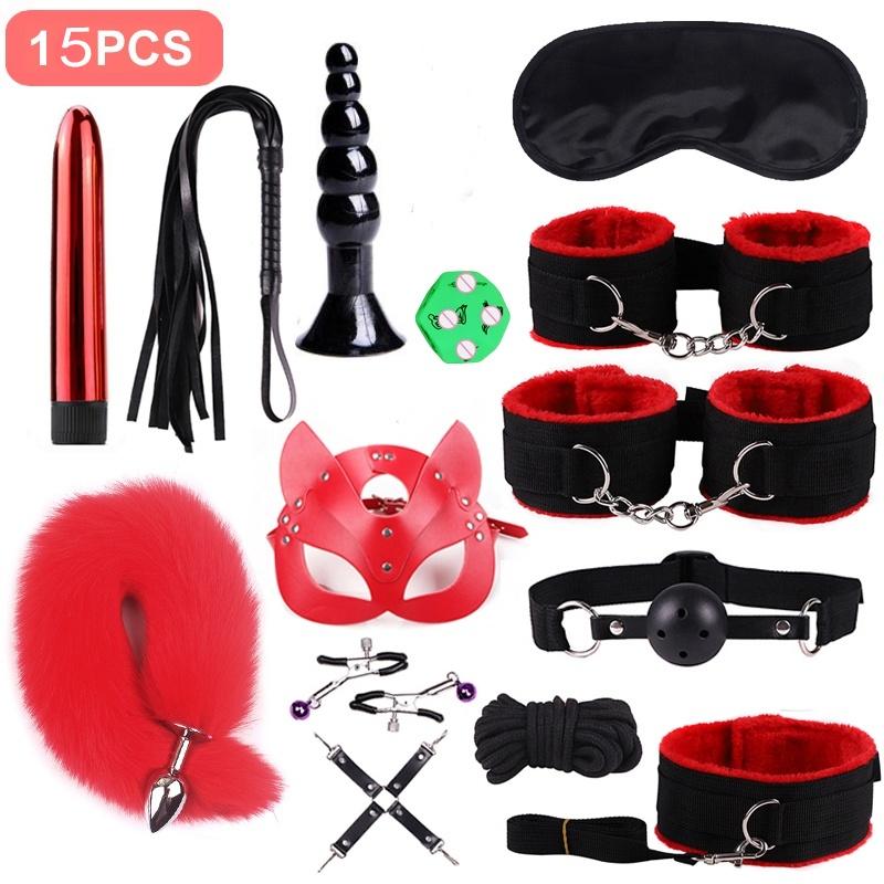BDSM Kits Adults Sex Toys for Couples Handcuffs Nipple Clamps Spanking Paddle Sex Metal Anal Plug Vibrator Slave Bondage
